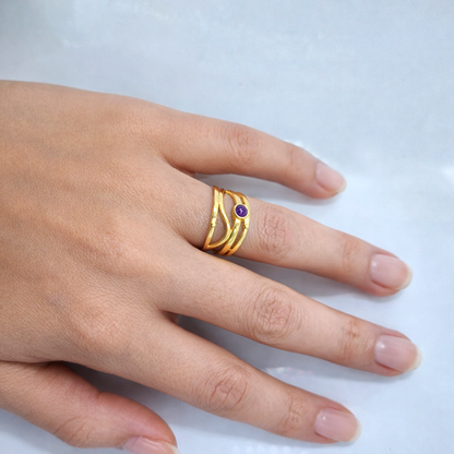 Gold Multi Band Open Ring Elegant Layered Modern Statement Jewelry