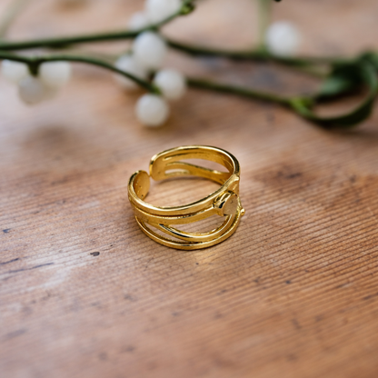 Gold Multi Band Open Ring Elegant Layered Modern Statement Jewelry
