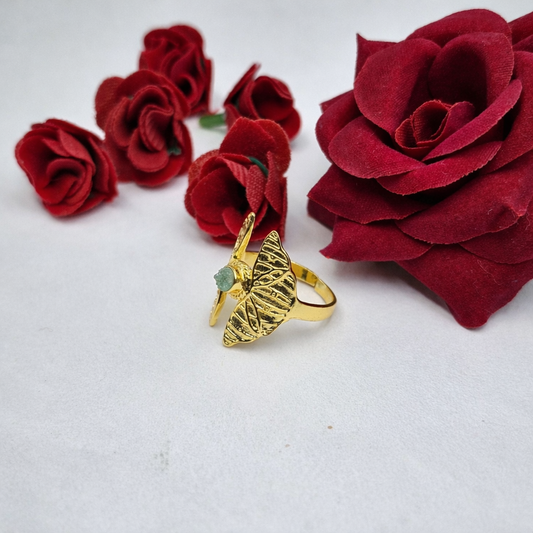 Gold Leaf Design Statement Ring Open Style Nature Inspired Jewelry
