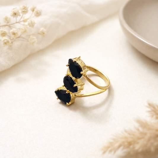 Gold Triple Stone Design Ring Elegant Minimal Statement Open Band