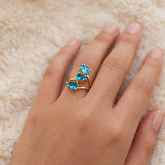 Gold Triple Stone Design Ring Elegant Minimal Statement Open Band