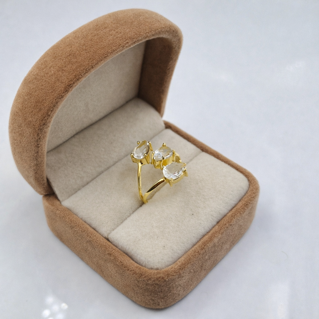 Gold Triple Stone Design Ring Elegant Minimal Statement Open Band