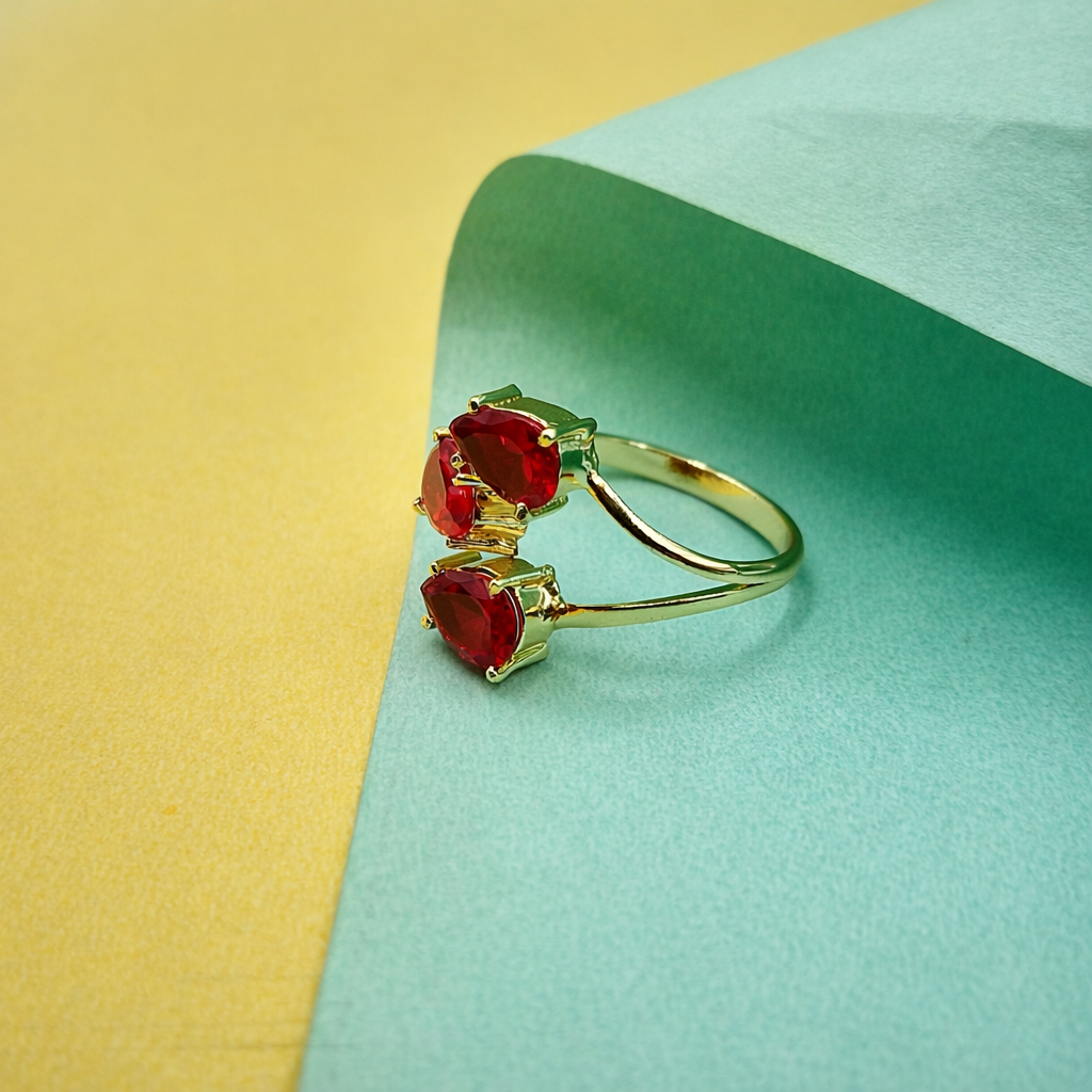 Gold Triple Stone Design Ring Elegant Minimal Statement Open Band