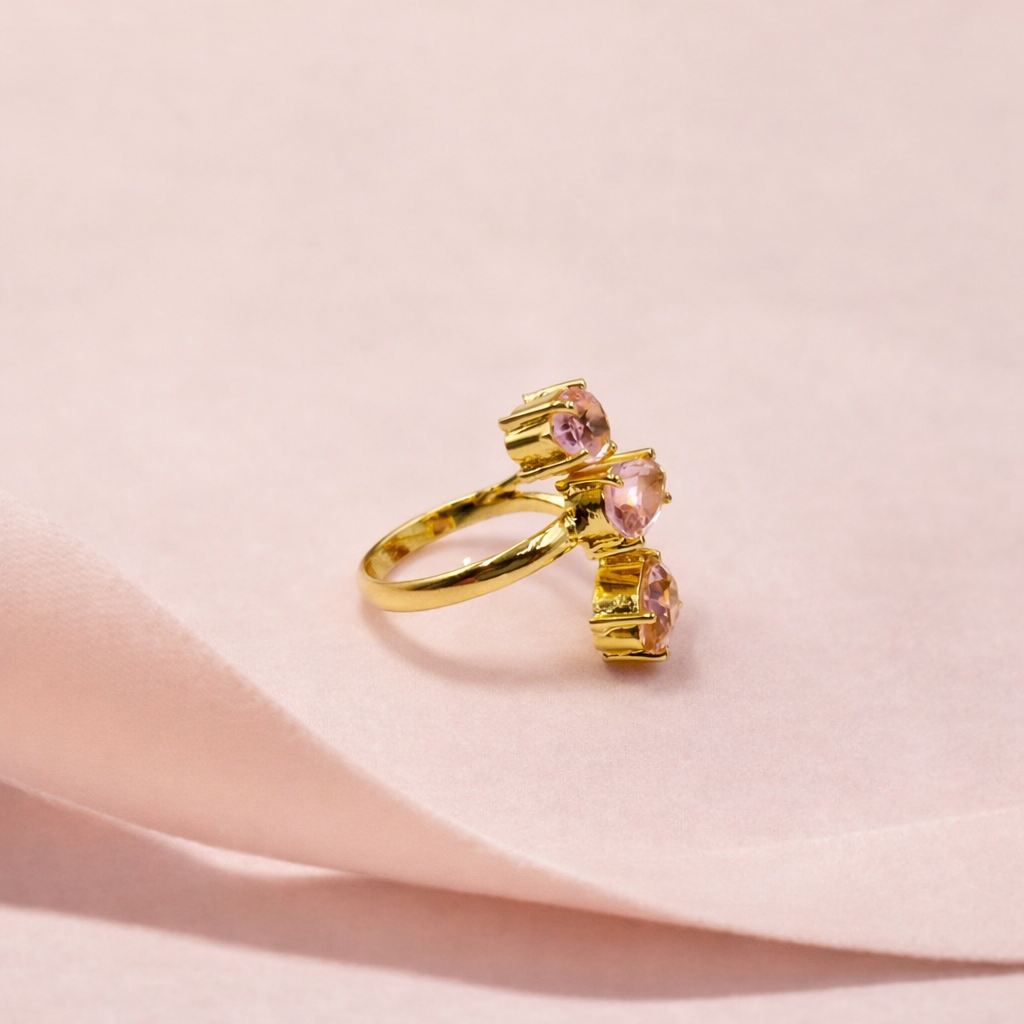 Gold Triple Stone Design Ring Elegant Minimal Statement Open Band