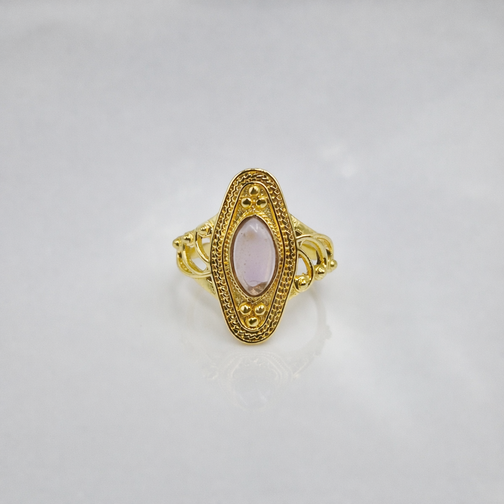 Gold Vintage Oval Design Ring Intricate Filigree Statement Ring