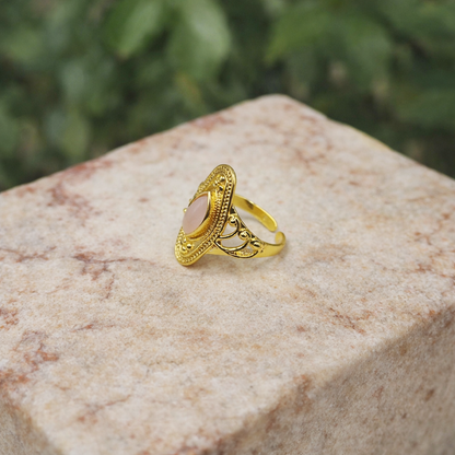 Gold Vintage Oval Design Ring Intricate Filigree Statement Ring