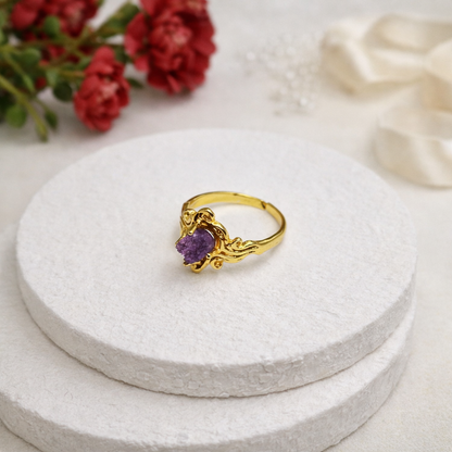 Gold Floral Vintage Design Ring Elegant Artistic Statement Ring