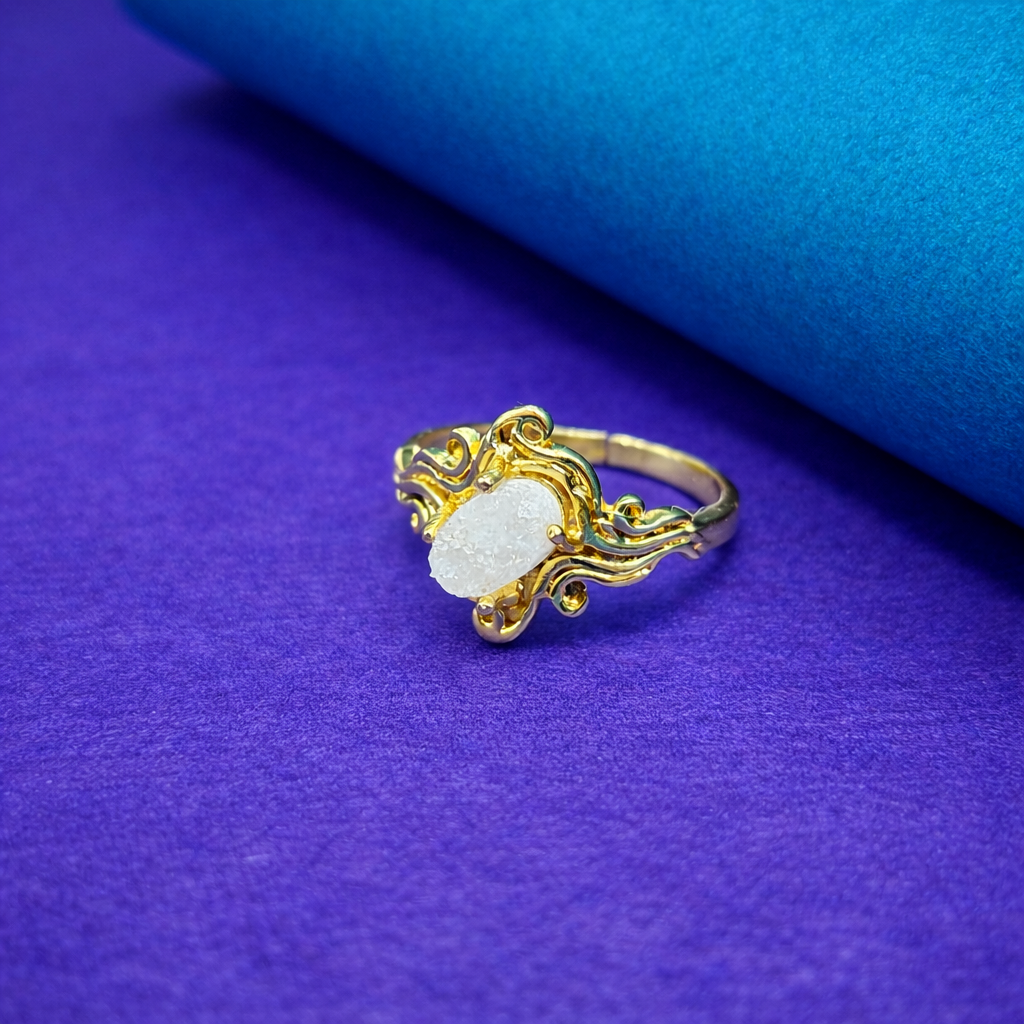 Gold Floral Vintage Design Ring Elegant Artistic Statement Ring