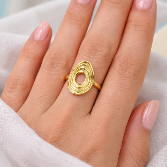 Gold Layered Oval Spiral Ring Modern Minimal Abstract Ring for Women RIN19-GLD