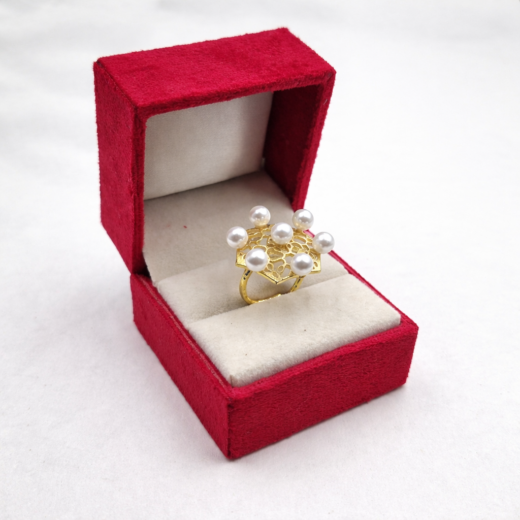 Gold Floral Cluster Ring Elegant Vintage Mesh Design Statement Ring RIN21-GLD