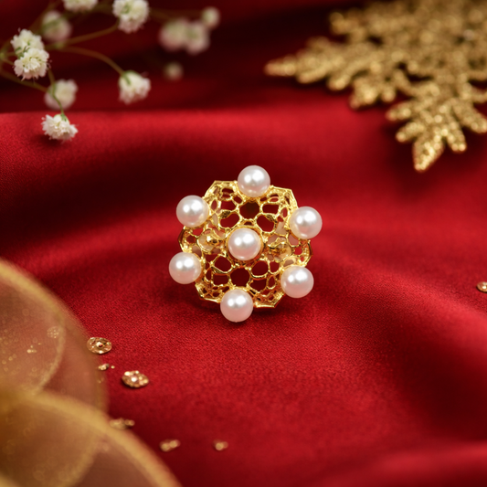 Gold Floral Cluster Ring Elegant Vintage Mesh Design Statement Ring RIN21-GLD