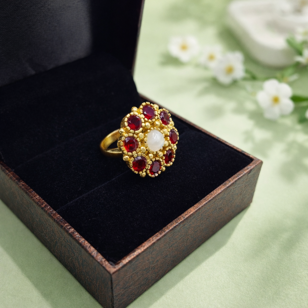 Gold Floral Halo Statement Ring Vintage Inspired Cluster Design for Women RIN24-GLD
