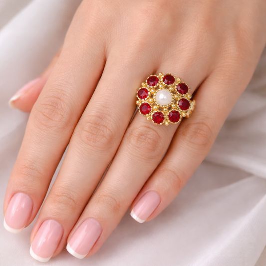 Gold Floral Halo Statement Ring Vintage Inspired Cluster Design for Women RIN24-GLD