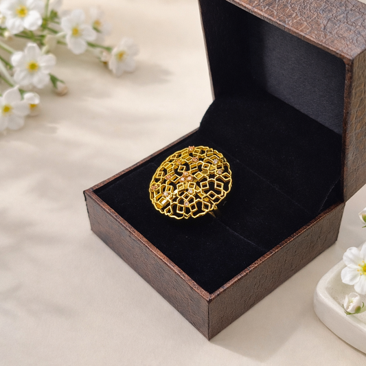 Gold Geometric Mesh Statement Ring Intricate Openwork Cocktail Ring RIN25-GLD