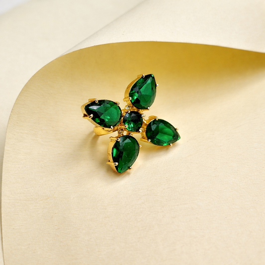 Gold Floral Statement Ring Elegant Petal Design Bold Cocktail Ring for Women RIN26-GLD