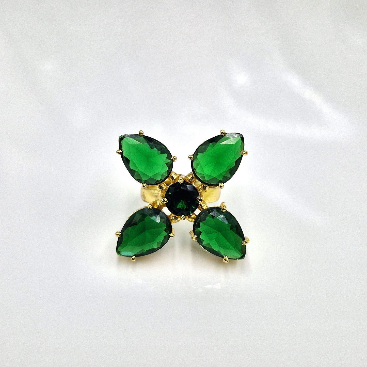 Gold Floral Statement Ring Elegant Petal Design Bold Cocktail Ring for Women RIN26-GLD