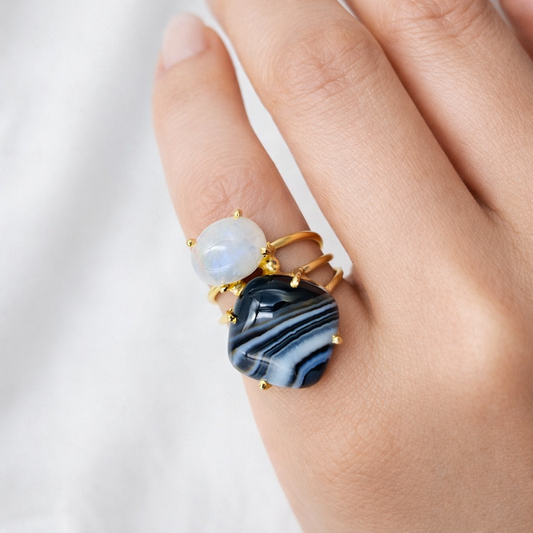 Gold Dual Stone Statement Ring Layered Designer Open Ring Bold Modern Ring RIN27-GLD