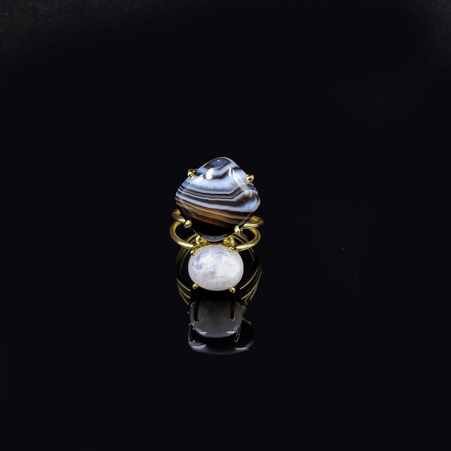 Gold Dual Stone Statement Ring Layered Designer Open Ring Bold Modern Ring RIN27-GLD