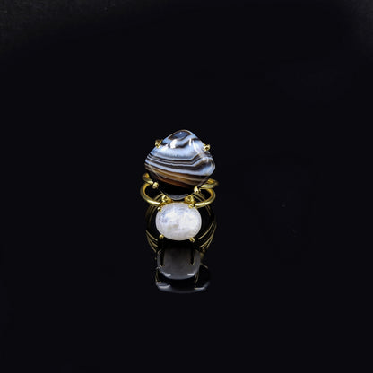Gold Dual Stone Statement Ring Layered Designer Open Ring Bold Modern Ring RIN27-GLD