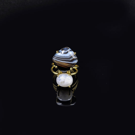 Gold Dual Stone Statement Ring Layered Designer Open Ring Bold Modern Ring RIN27-GLD