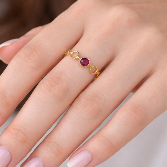 Gold Beaded Link Ring Minimalist Circle Band Elegant Delicate Designer Ring