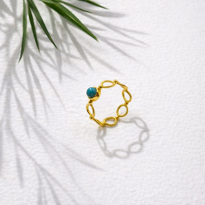 Gold Beaded Link Ring Minimalist Circle Band Elegant Delicate Designer Ring