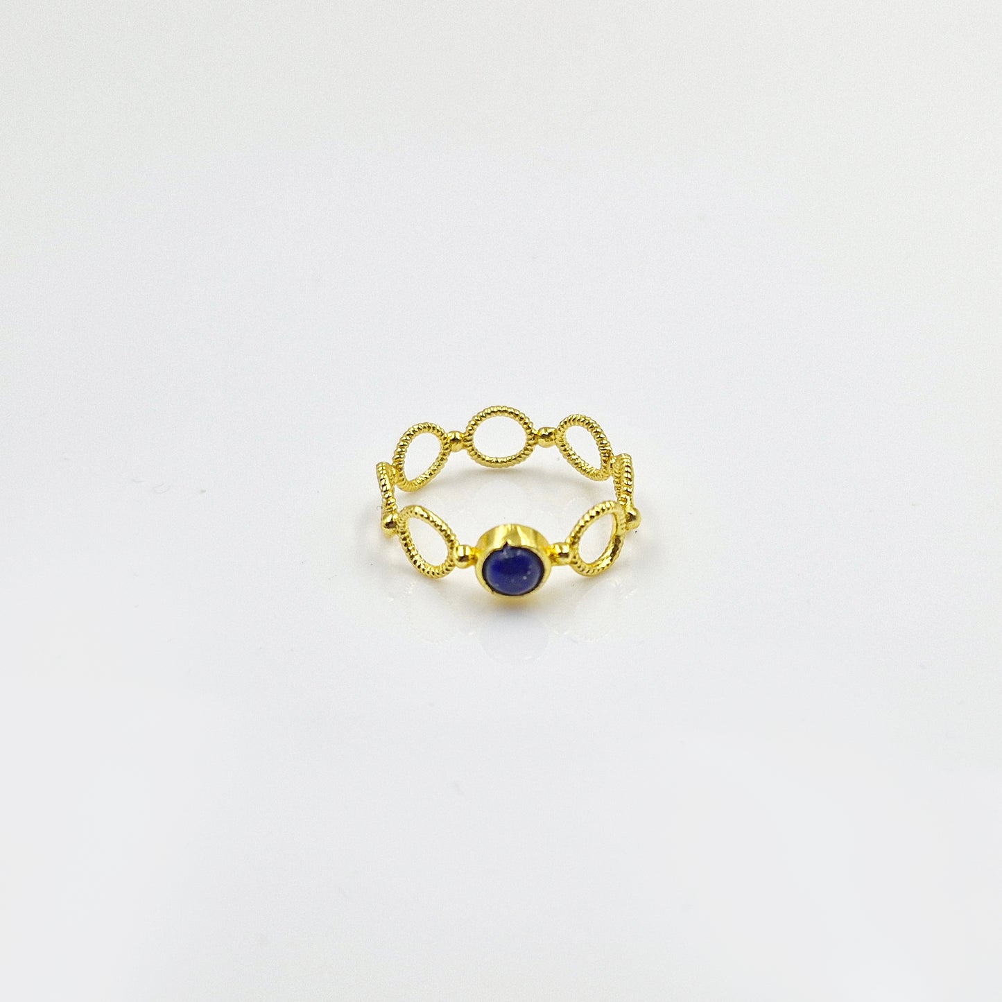 Gold Beaded Link Ring Minimalist Circle Band Elegant Delicate Designer Ring