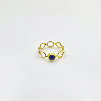 Gold Beaded Link Ring Minimalist Circle Band Elegant Delicate Designer Ring