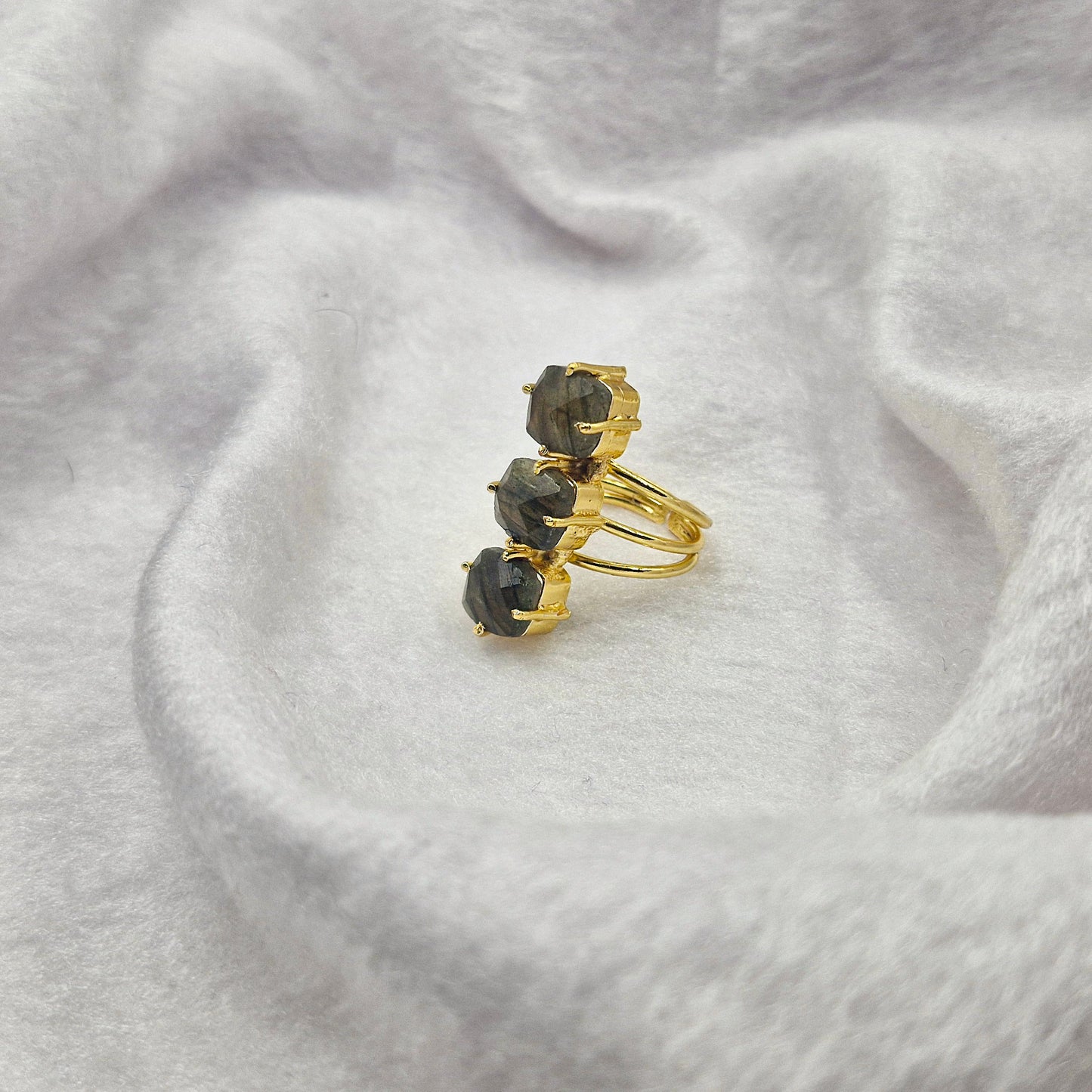 Gold Plated Triple Statement Adjustable Ring for Women RIN29-GLD