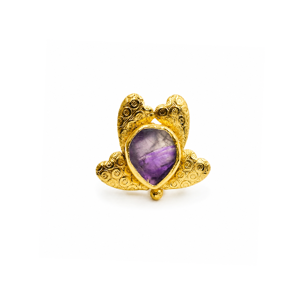 Boho Gold Plated Floral Statement Ring Adjustable Artisan Ring RIN30-GLD