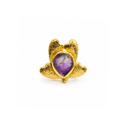 Boho Gold Plated Floral Statement Ring Adjustable Artisan Ring RIN30-GLD