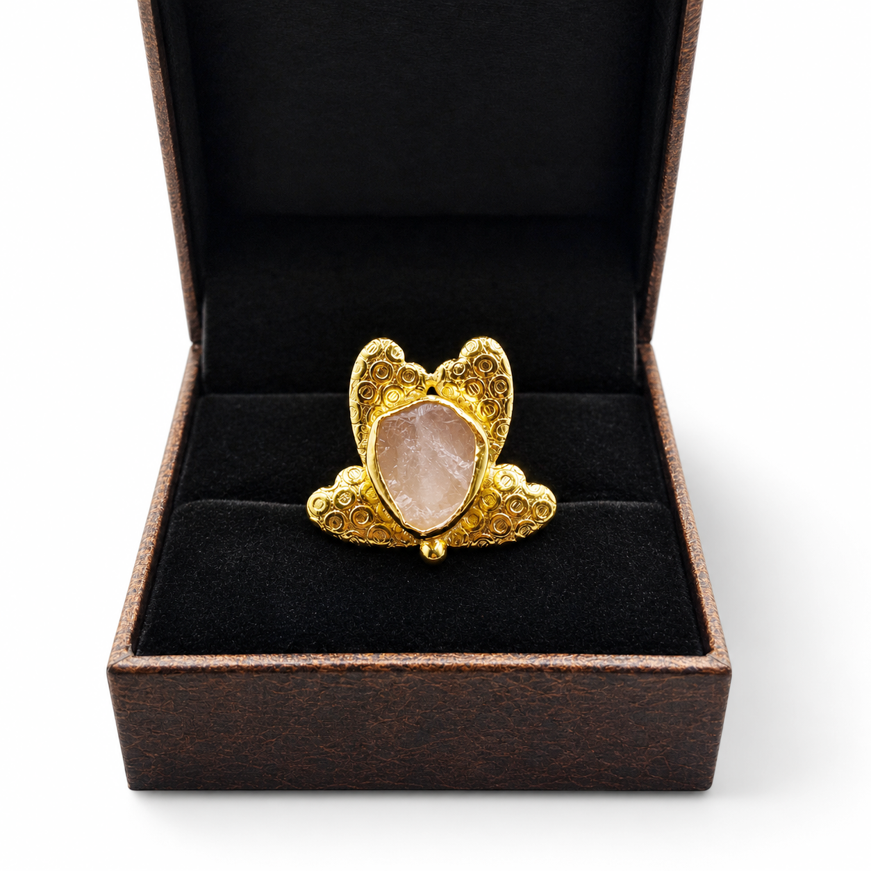 Boho Gold Plated Floral Statement Ring Adjustable Artisan Ring RIN30-GLD