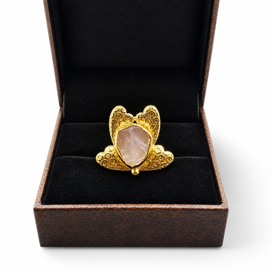 Boho Gold Plated Floral Statement Ring Adjustable Artisan Ring RIN30-GLD