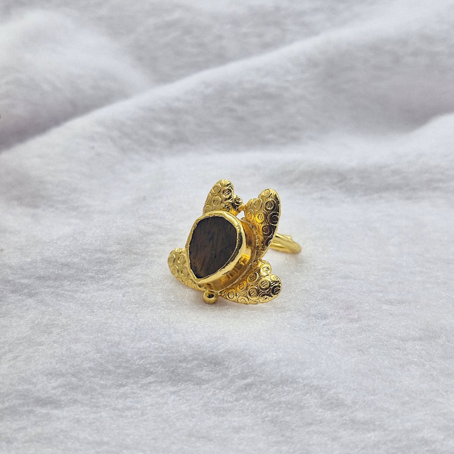 Boho Gold Plated Floral Statement Ring Adjustable Artisan Ring RIN30-GLD