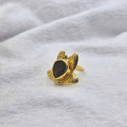 Boho Gold Plated Floral Statement Ring Adjustable Artisan Ring RIN30-GLD