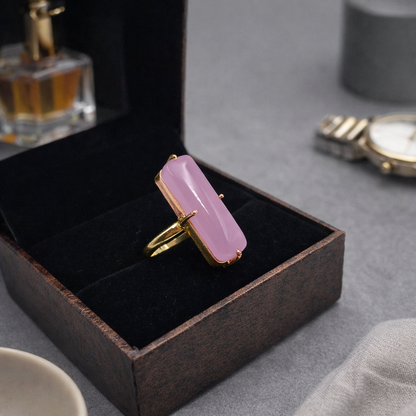 Gold Plated Adjustable Rectangular Statement Ring for Women RIN32-GLD