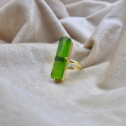 Gold Plated Adjustable Rectangular Statement Ring for Women RIN32-GLD