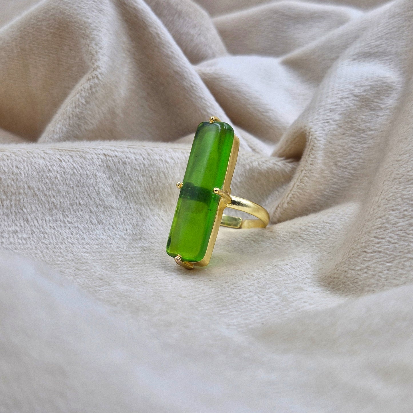 Gold Plated Adjustable Rectangular Statement Ring for Women RIN32-GLD