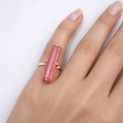 Gold Plated Adjustable Rectangular Statement Ring for Women RIN32-GLD