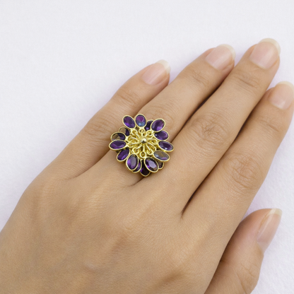 Gold Plated Adjustable Birthstone Charm Ring for Women RIN33-GLD