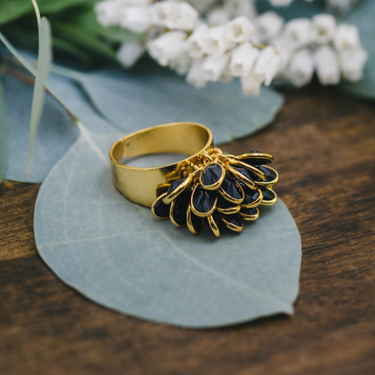 Gold Plated Adjustable Birthstone Charm Ring for Women RIN33-GLD