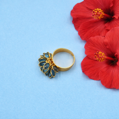 Gold Plated Adjustable Birthstone Charm Ring for Women RIN33-GLD