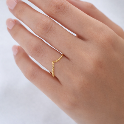 Gold Plated Adjustable Beaded V Ring for Women RIN34-GLD