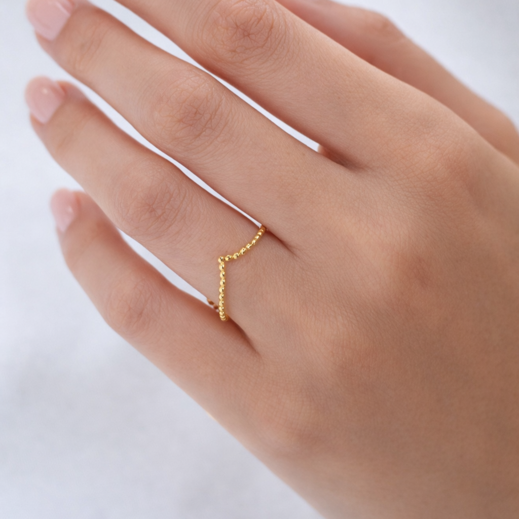 Gold Plated Adjustable Beaded V Ring for Women RIN34-GLD