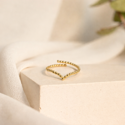 Gold Plated Adjustable Beaded V Ring for Women RIN34-GLD