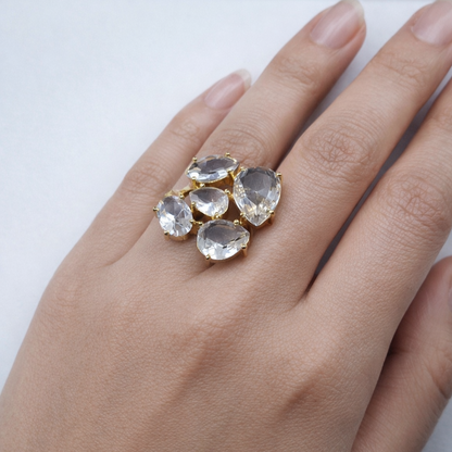 Gold Plated Adjustable Cluster Statement Ring for Women RIN35-GLD