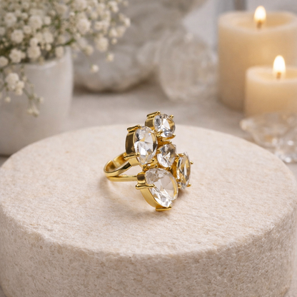 Gold Plated Adjustable Cluster Statement Ring for Women RIN35-GLD