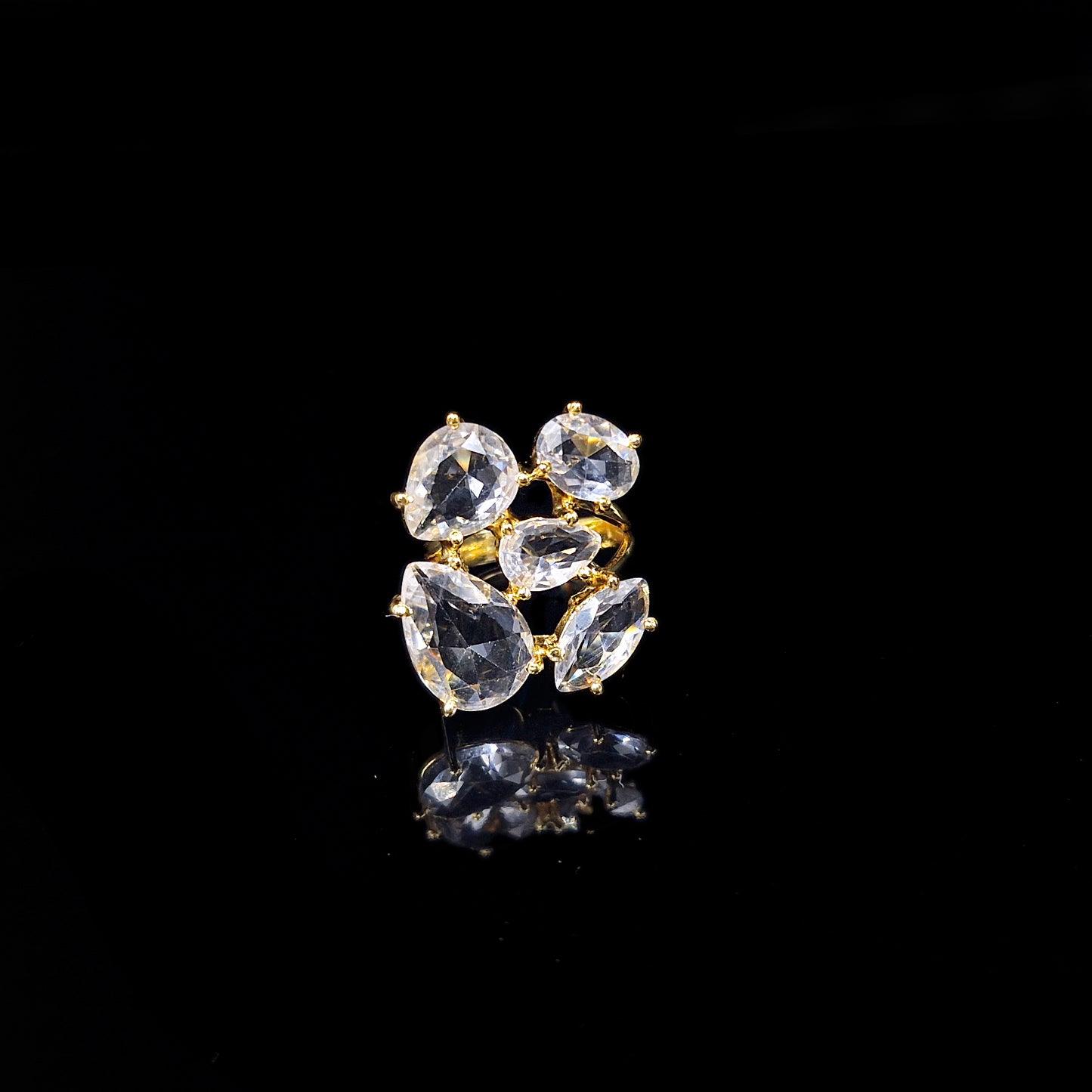 Gold Plated Adjustable Cluster Statement Ring for Women RIN35-GLD