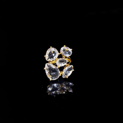 Gold Plated Adjustable Cluster Statement Ring for Women RIN35-GLD