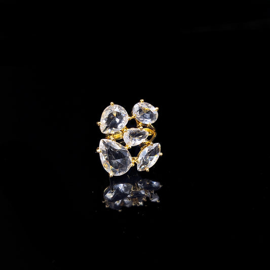 Gold Plated Adjustable Cluster Statement Ring for Women RIN35-GLD